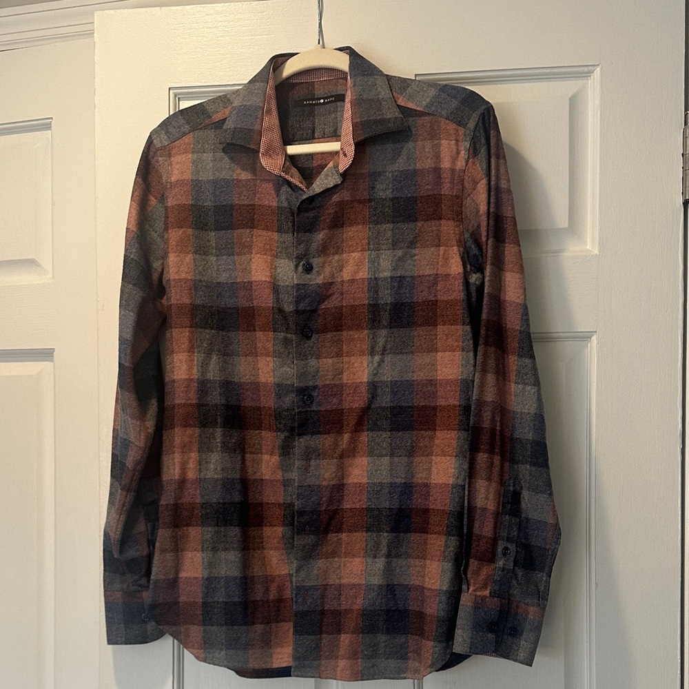 Casual Plaid brushed cotton/light flannel Button-Down Shirt by Hammer Made